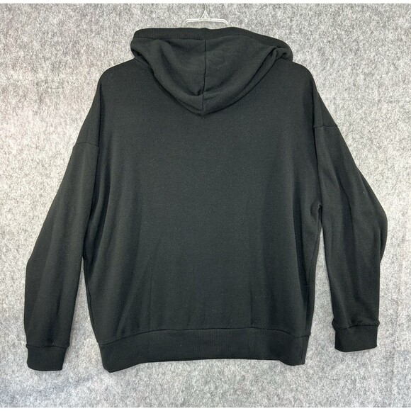Victoria's Secret Women Sweatshirt Large Black Hoodie Cropped Logo Fleece - Picture 4 of 9